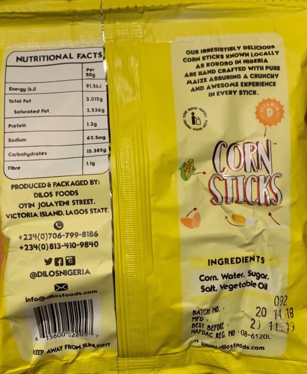 Corn Sticks, Produced and Packaged by Dilos Foods - Image 3