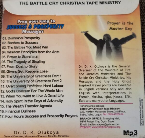 Pray Your Way To SUCCESS & PROSPERITY Messages Mp3 Audio CD- Dr. D. K. Olukoya--by Battle Cry Christian Tape Ministry - Image 2